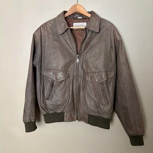 Vintage 90s CARLO FABIANI brown soft leather bomber jacket men’s sz 44 Korea EUC